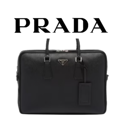 PRADA 사피아노 가죽 더블 브리프케이스