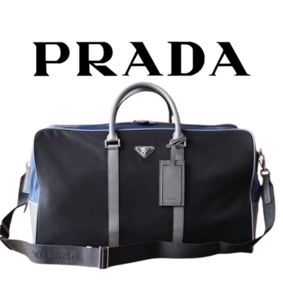 PRADA 리나일론 사피아노 가죽 트레블백