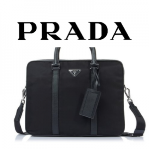 PRADA 리나일론 사피아노 가죽 브리프케이스