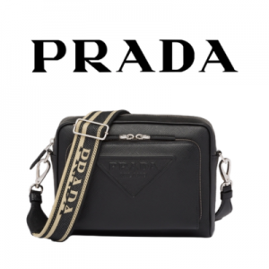 PRADA 엠보 로고 사피아노 가죽 크로스백