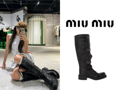 Miu Miu 디스트레스드 쓰리 버클 빈티지 라이더 부츠