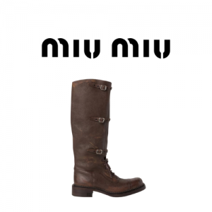 Miu Miu 디스트레스드 쓰리 버클 빈티지 라이더 부츠