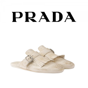 PRADA 셔플 프린지 가죽 뮬