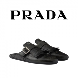 PRADA 셔플 프린지 가죽 뮬