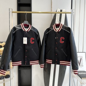[남녀공용] CELINE 뉴 울 패치워크 레더 베이스볼 점퍼