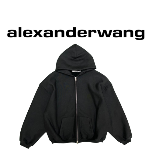 [남녀공용] Alexander Wang 자수 오버핏 후드 지퍼 스웨트 셔츠