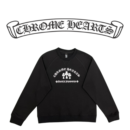 [남녀공용] Chrome Hearts 트리플 크로스 자수 크루넥 스웨트셔츠