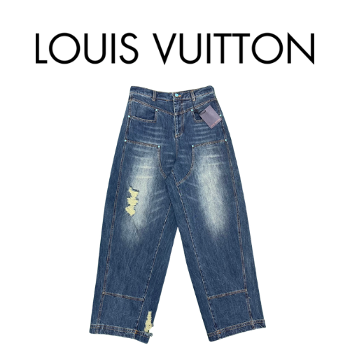 Louis Vuitton LV 워시드 데미지 카고 데님 진