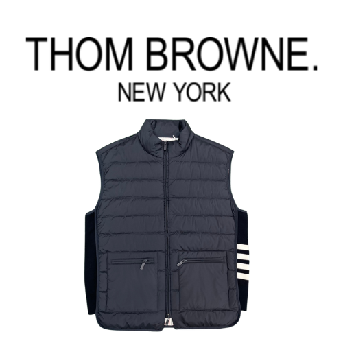 THOM BROWNE 초경량 나일론 테크니컬 패브릭  퍼넬 넥 패딩 조끼