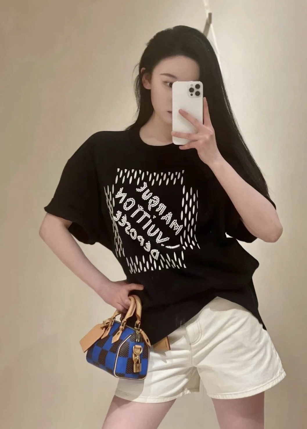 [남녀공용] Louis Vuitton LV 자수 장식 코튼 티셔츠