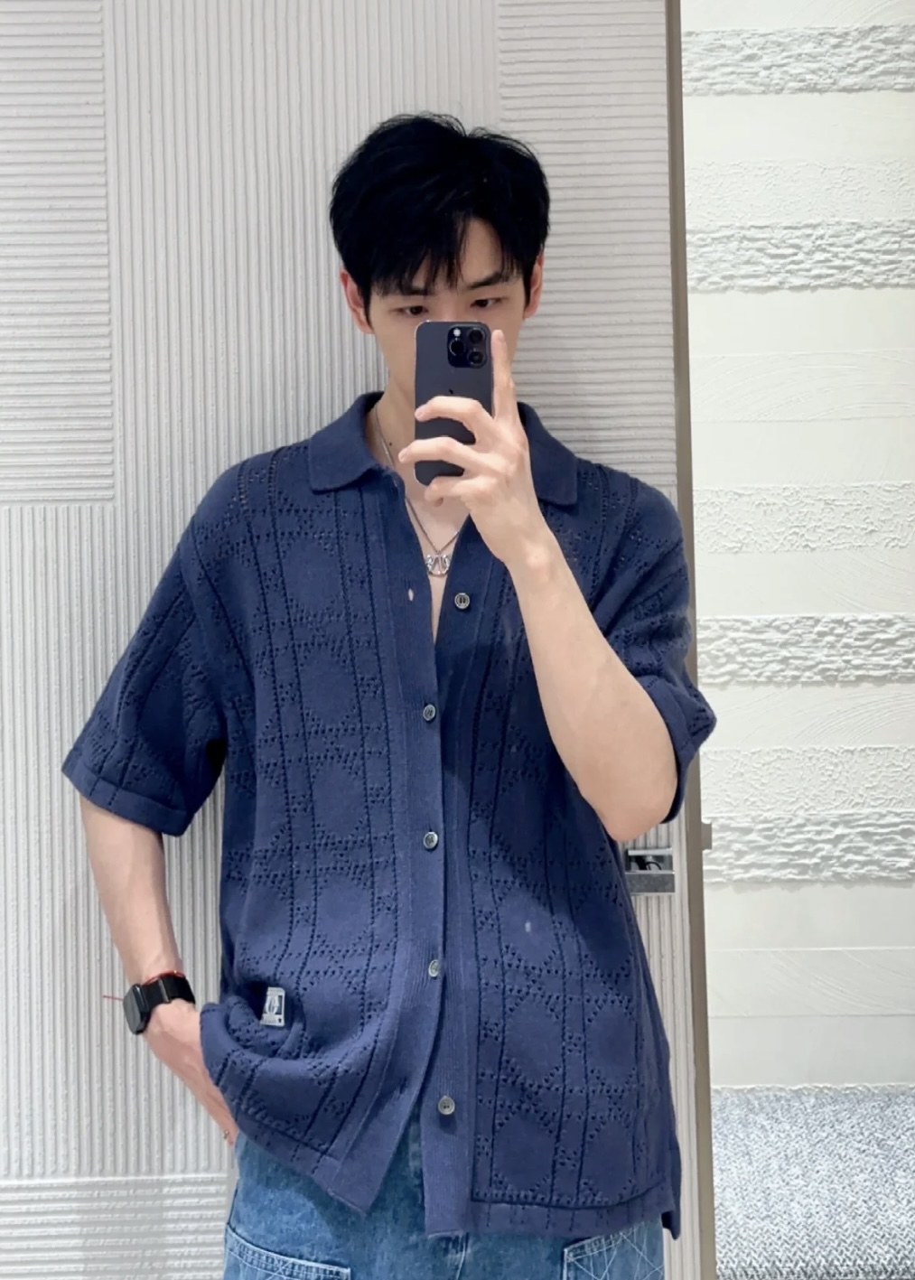 [남녀공용] DIOR 캐시미어 블렌드 반소매 메시 니트 셔츠