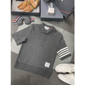 Thom Browne 쇼츠 슬리브 4bar 코튼 폴로 셔츠
