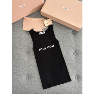 [WOMEN] MIU MIU 로고 니트 베스트 탑