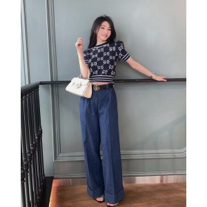[WOMEN] GUCCI GG 코튼 자카드 반소매 블라우스