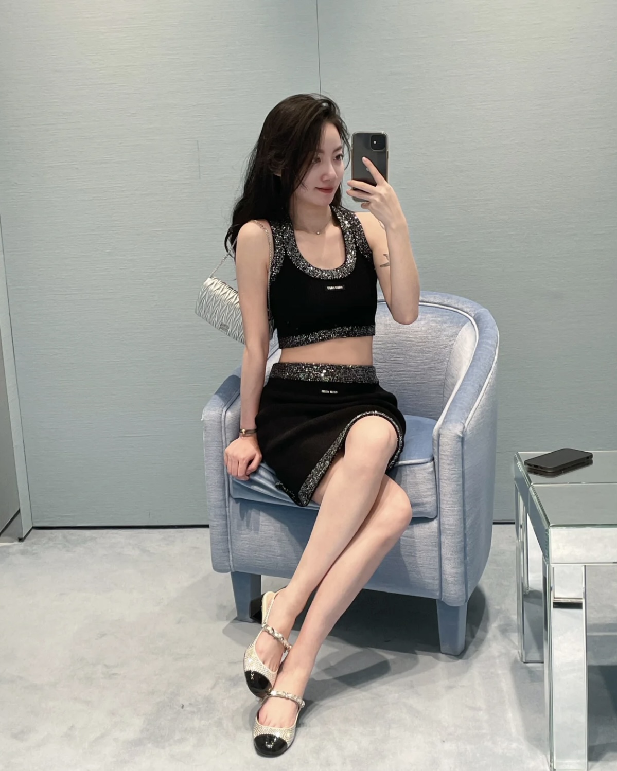 [WOMEN] [SET] MIU MIU 로고 캐시미어 블렌드 스커트