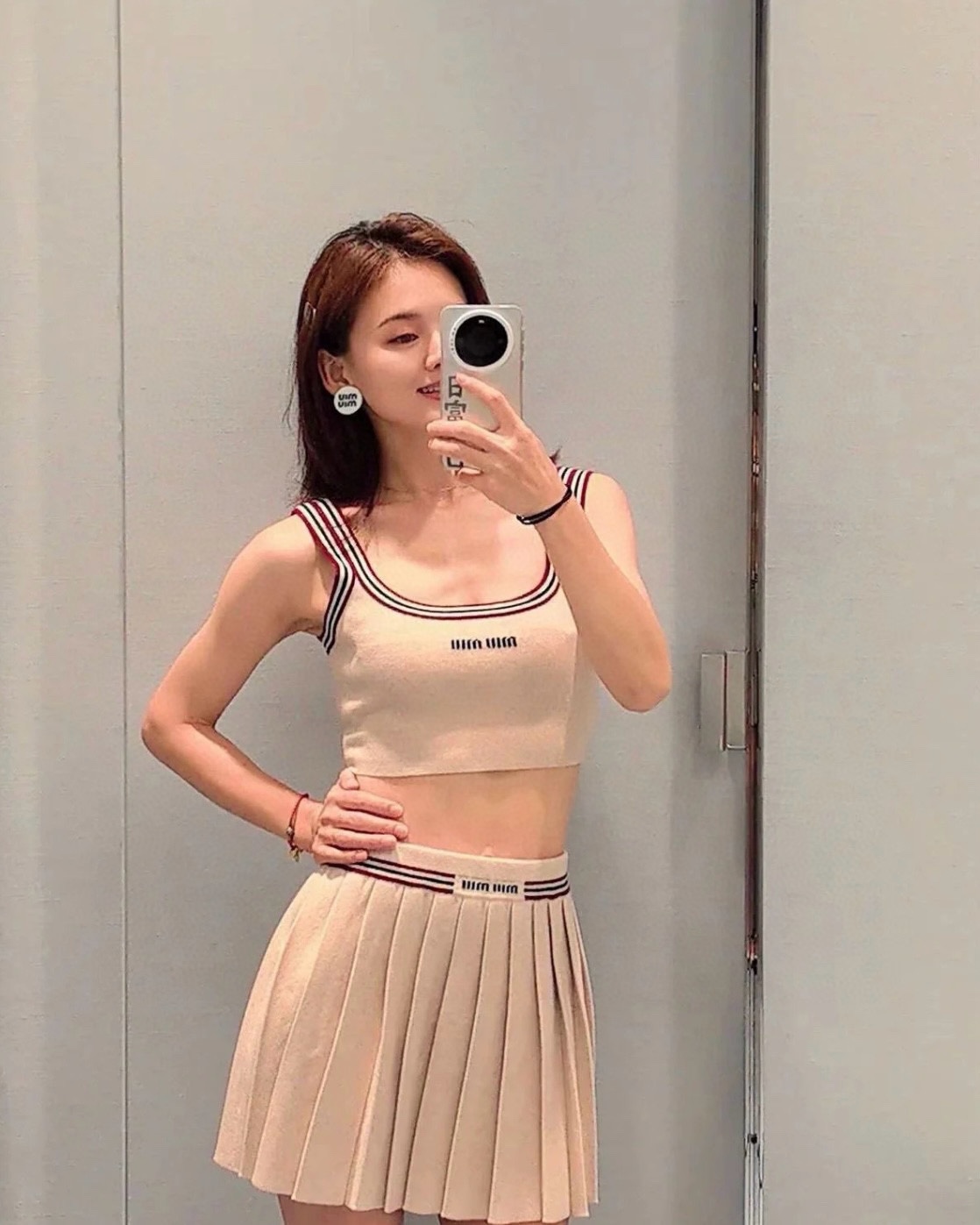 [WOMEN] [SET] MIU MIU 로고 캐시미어 플리츠 스커트