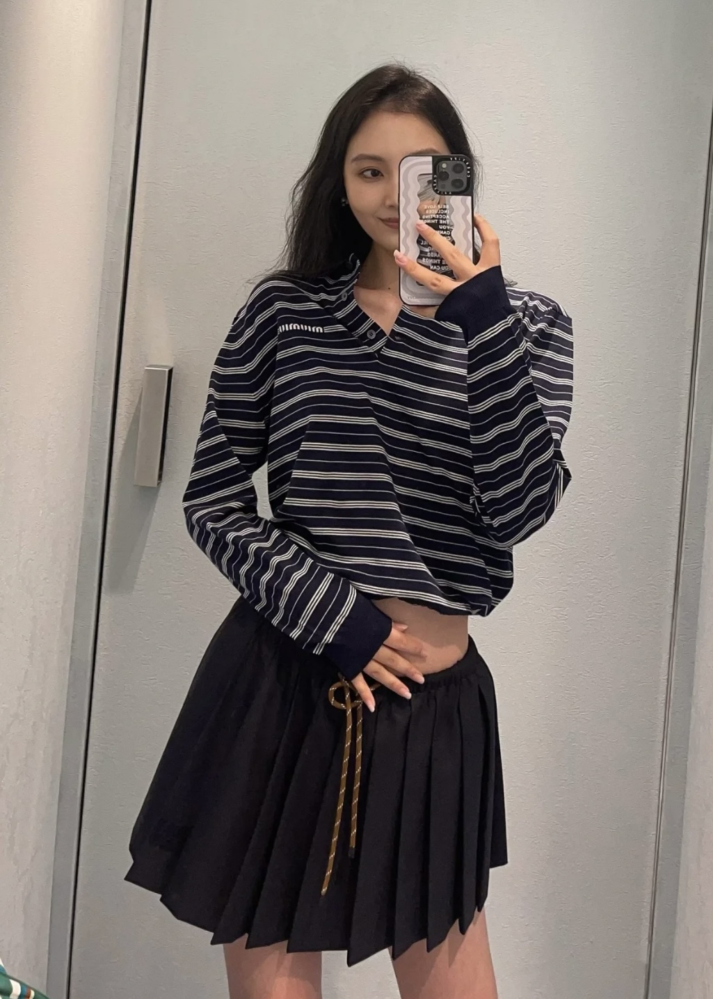 [WOMEN] MIU MIU 스트라이프 코튼 니트 폴로 니트