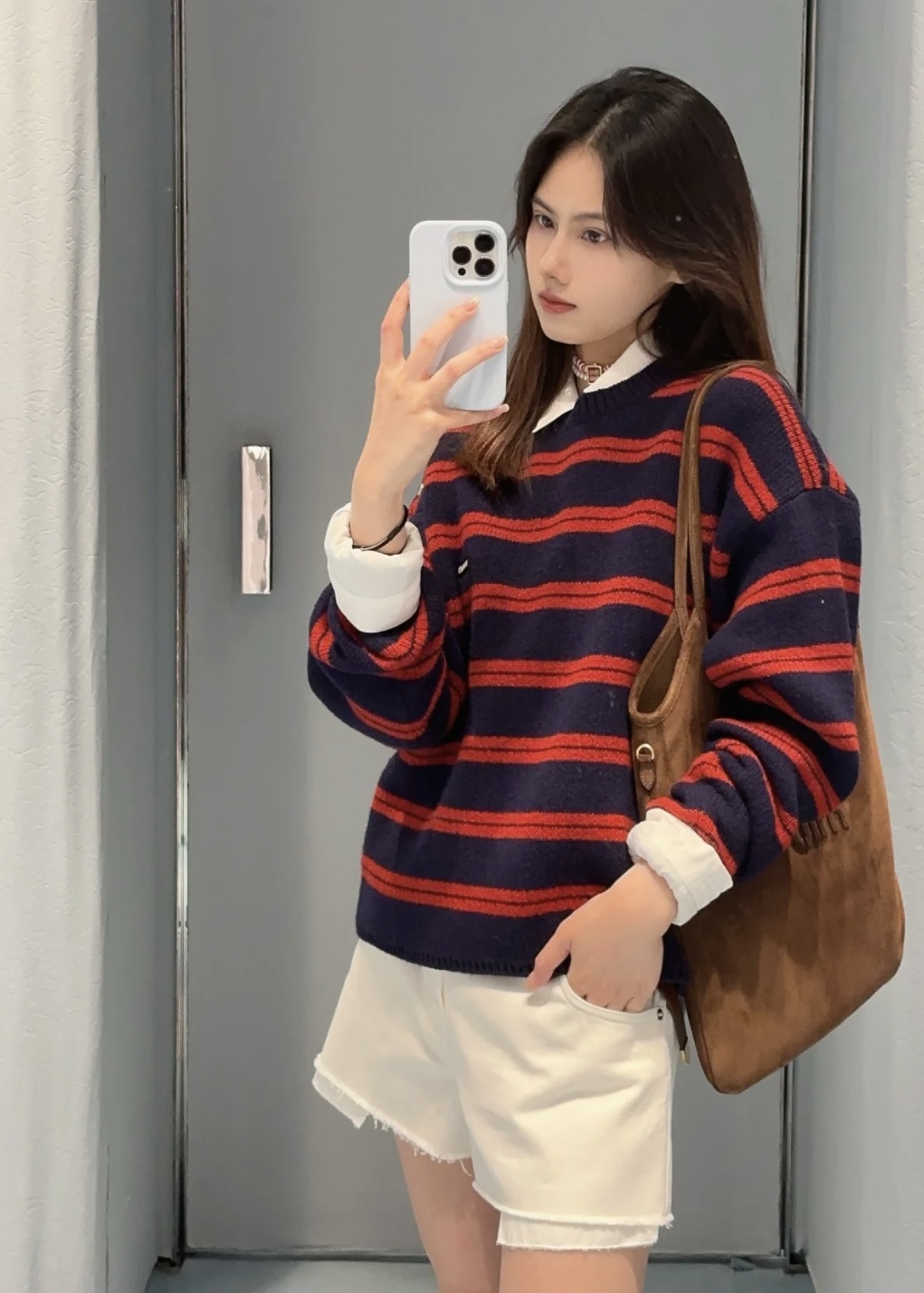 [WOMEN] MIU MIIU 콘트라스트 스트라이프 캐시미어 니트