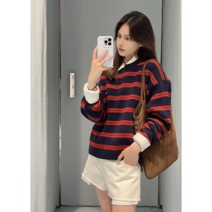 [WOMEN] MIU MIIU 콘트라스트 스트라이프 캐시미어 니트