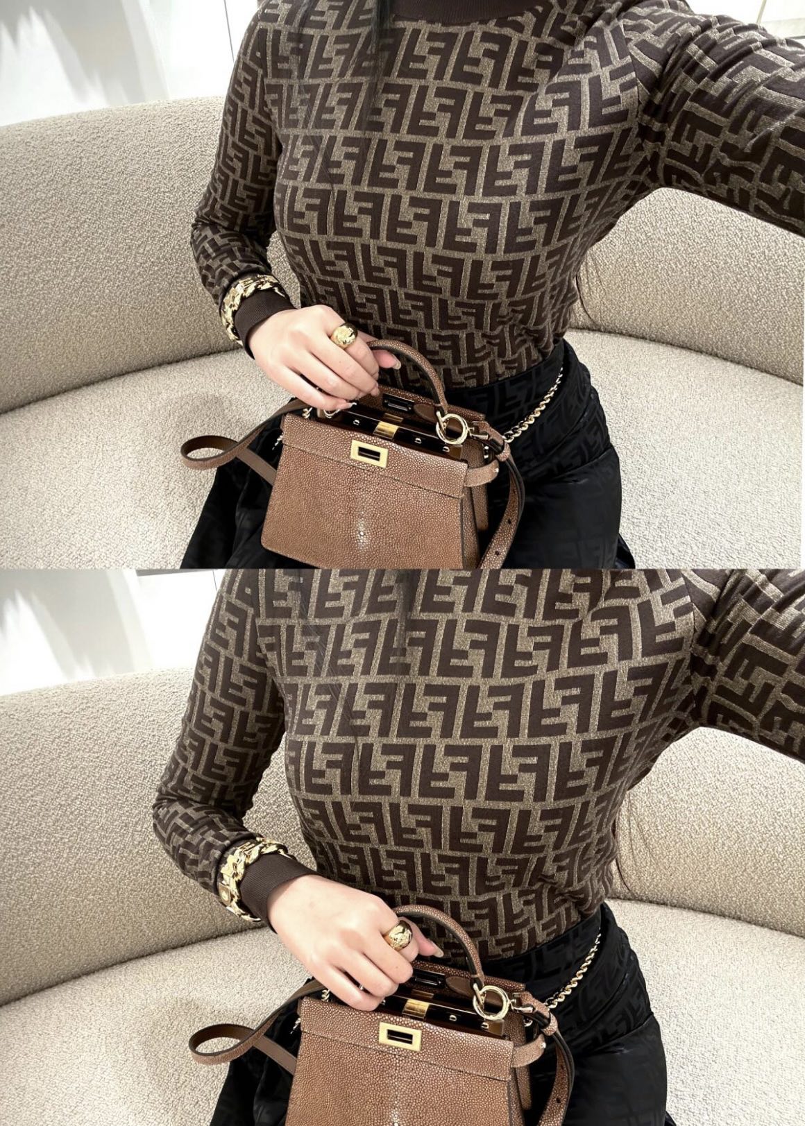 [WOMEN] FENDI FF코튼 하이넥 풀오버 니트