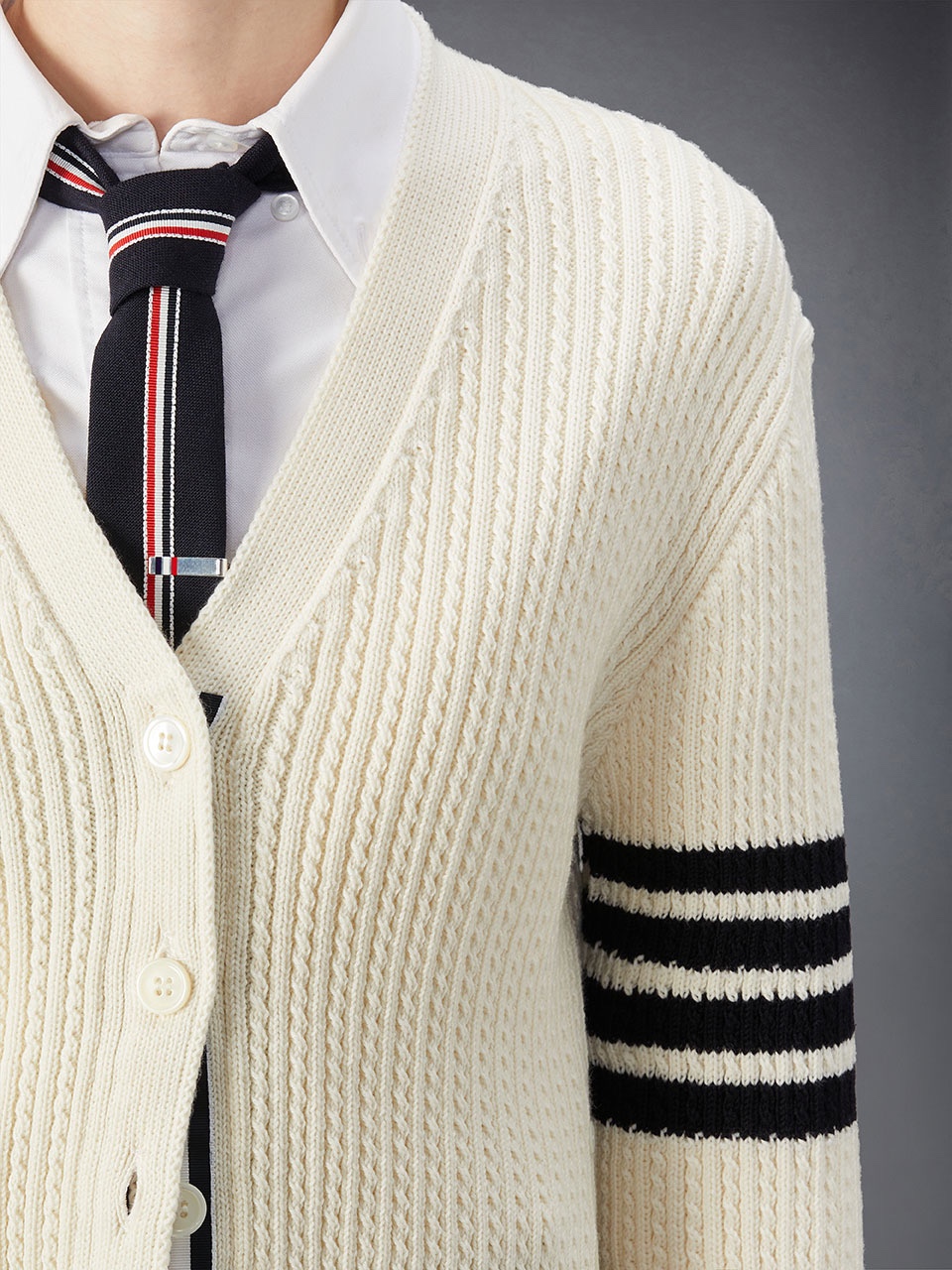 [WOMEN] Thom Browne 클래식 4bar 브이넥 가디건