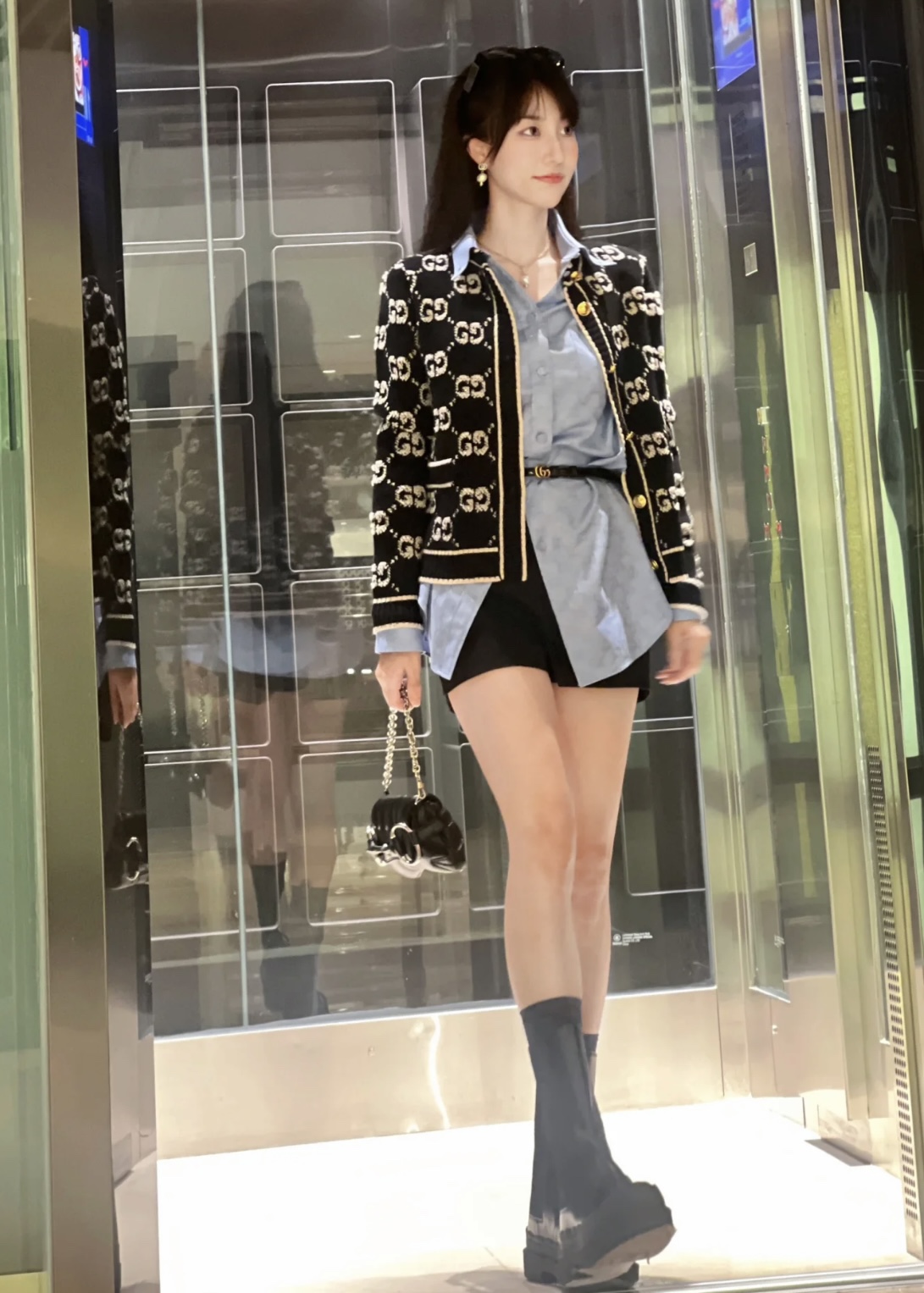 [WOMEN] GUCCI GG 울 노트 벨벳 자카드 가디건