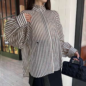 [WOMEN] DIOR 24FW 꿀벌 자수 로고 스트라이프 셔츠