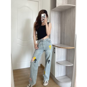 [WOMEN] CHROME HEARTS 24FW 크로스 패치 데님 팬츠