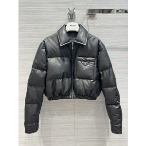 [WOMEN] PRADA 레더 크롭 다운 자켓
