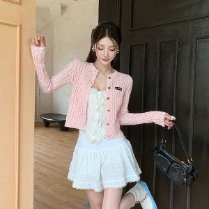 [WOMEN] MIU MIU 24FW 스몰로고 라운드넥 가디건