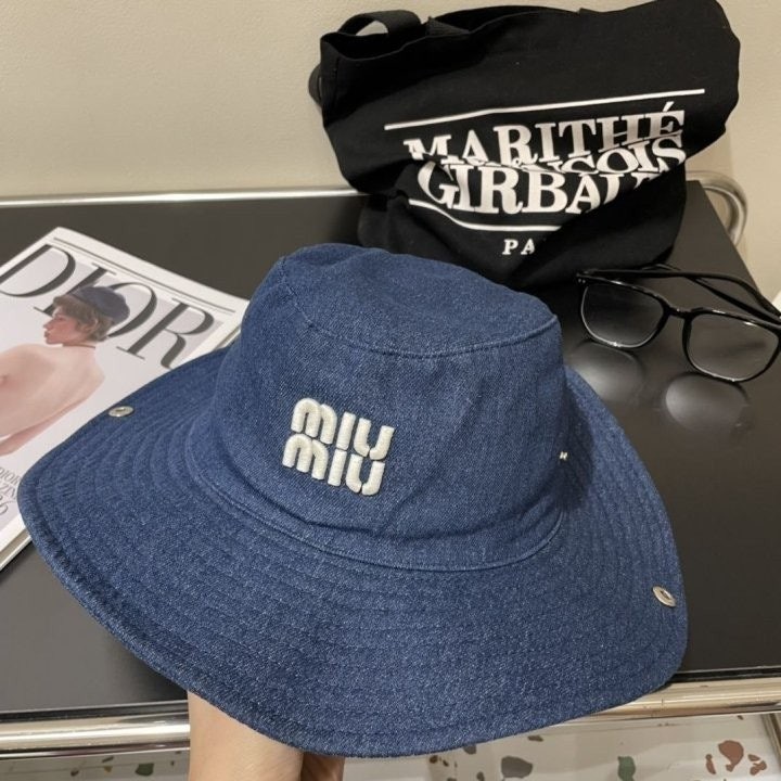 MIU MIU 데님 자수패치 버킷햇