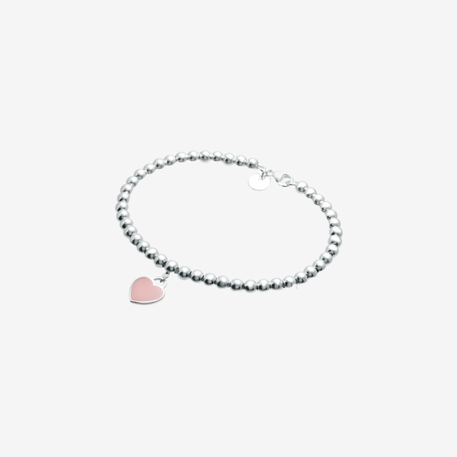 TIFFANY&CO_핑크 하트 태그 비드 팔찌