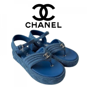 CHANEL 25C 플랫폼 데님 블루 CC로고 샌들