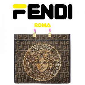 FENDI x 베르사체 선샤인 라지 자카드 패브릭 쇼퍼백