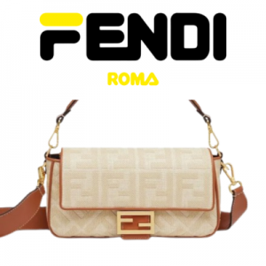 FENDI 바게트 내추럴 스트로 백
