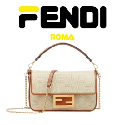 FENDI 바게트 미니 내추럴 스트로 백