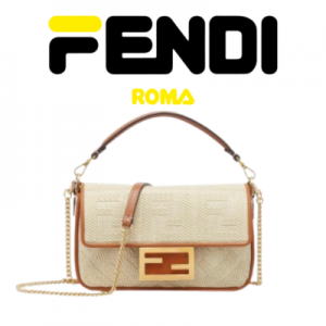 FENDI 바게트 미니 내추럴 스트로 백