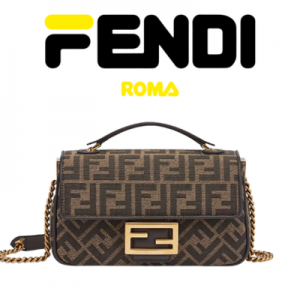 FENDI 바게트 체인 미디 자카드 패브릭 백