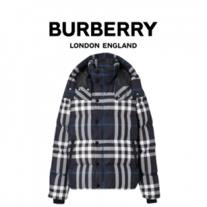 [남녀공용] Burberry 후드 나이트 체크 푸퍼 패딩